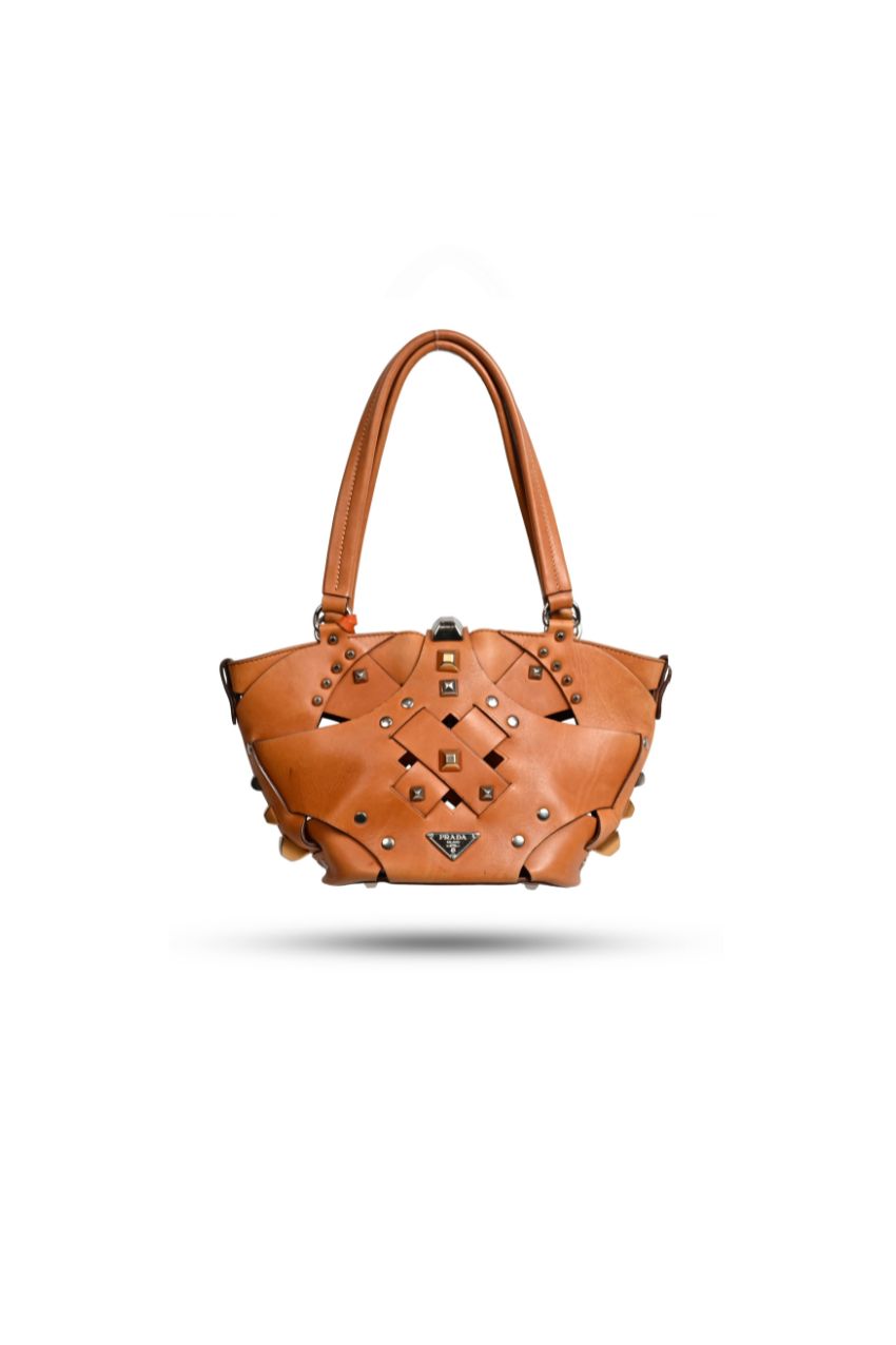 Prada Studded Vitello Intreccio Lattice Bag