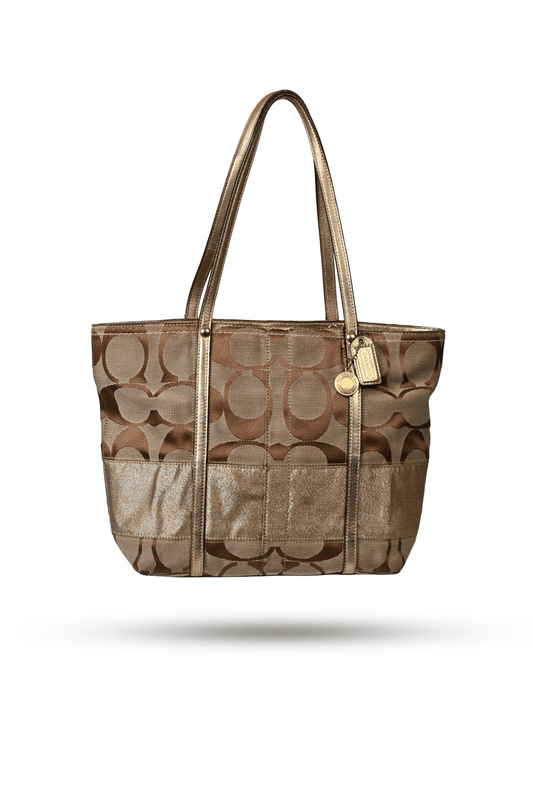 (PRE-ORDER) Coach Signature Logo Metallic Gold Tote Bag