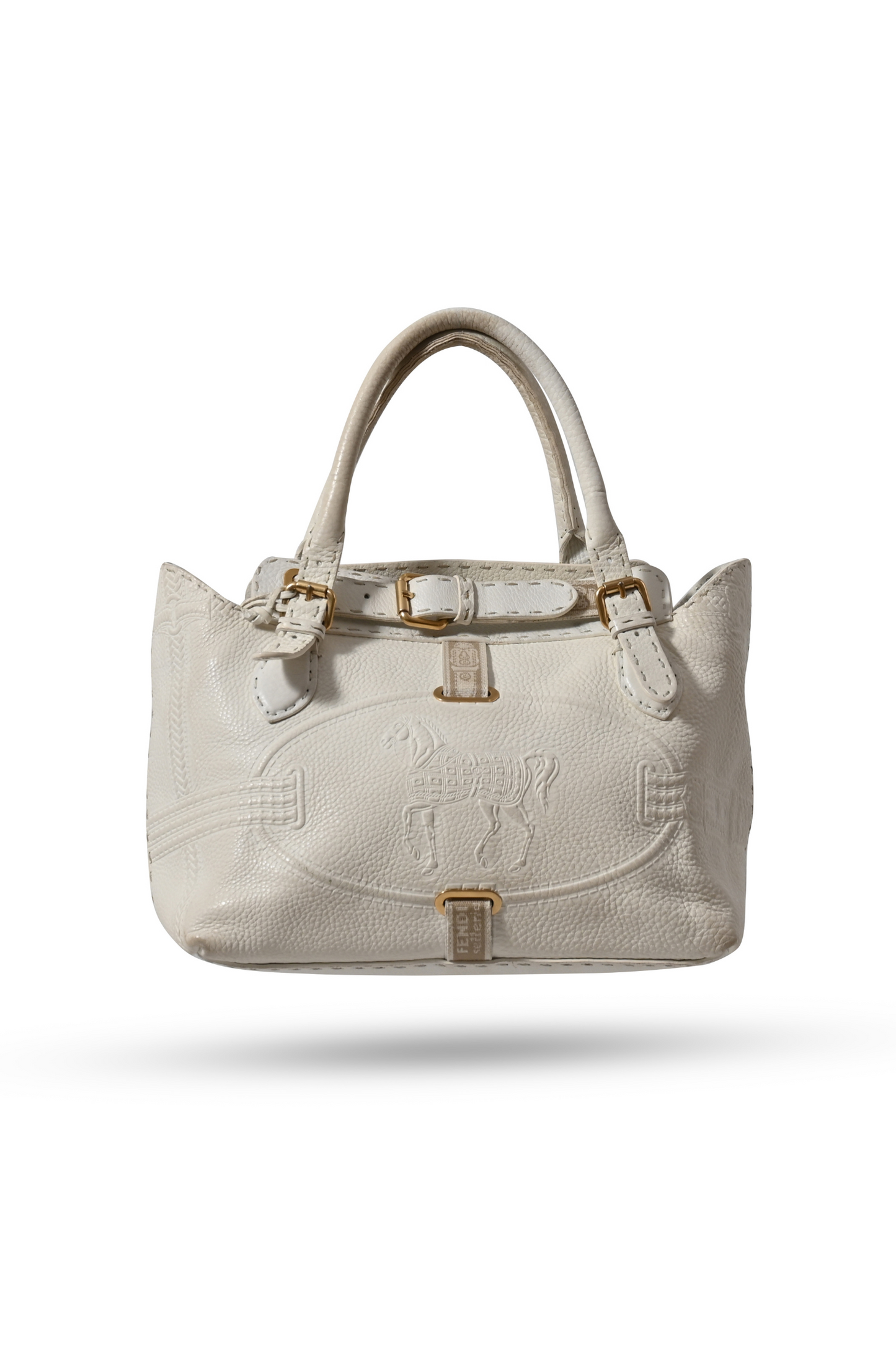 Fendi White Leather Villa Selleria Borghese Tote