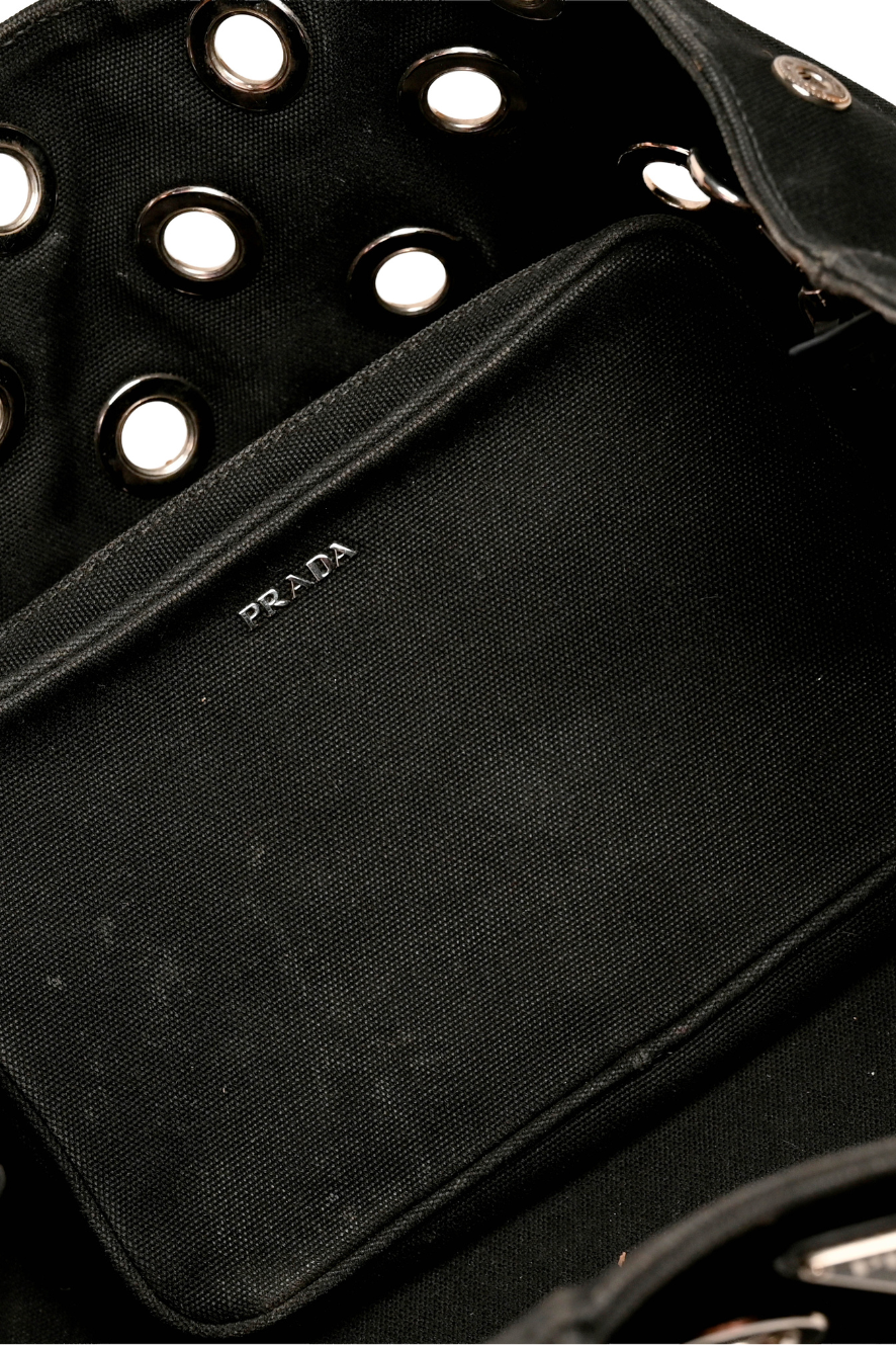 Prada Grommet Black Canapa Tote Bag