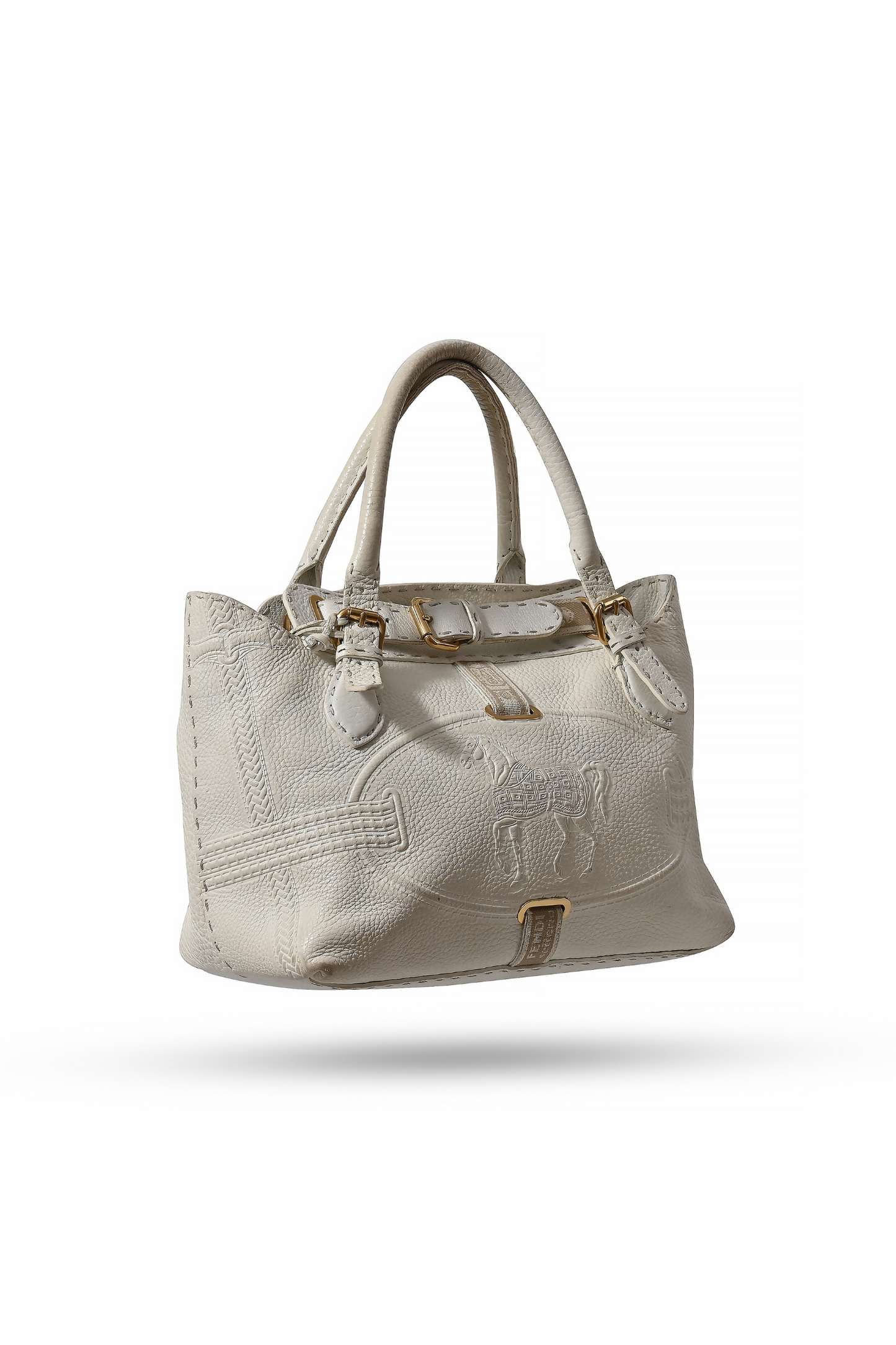 Fendi White Leather Villa Selleria Borghese Tote