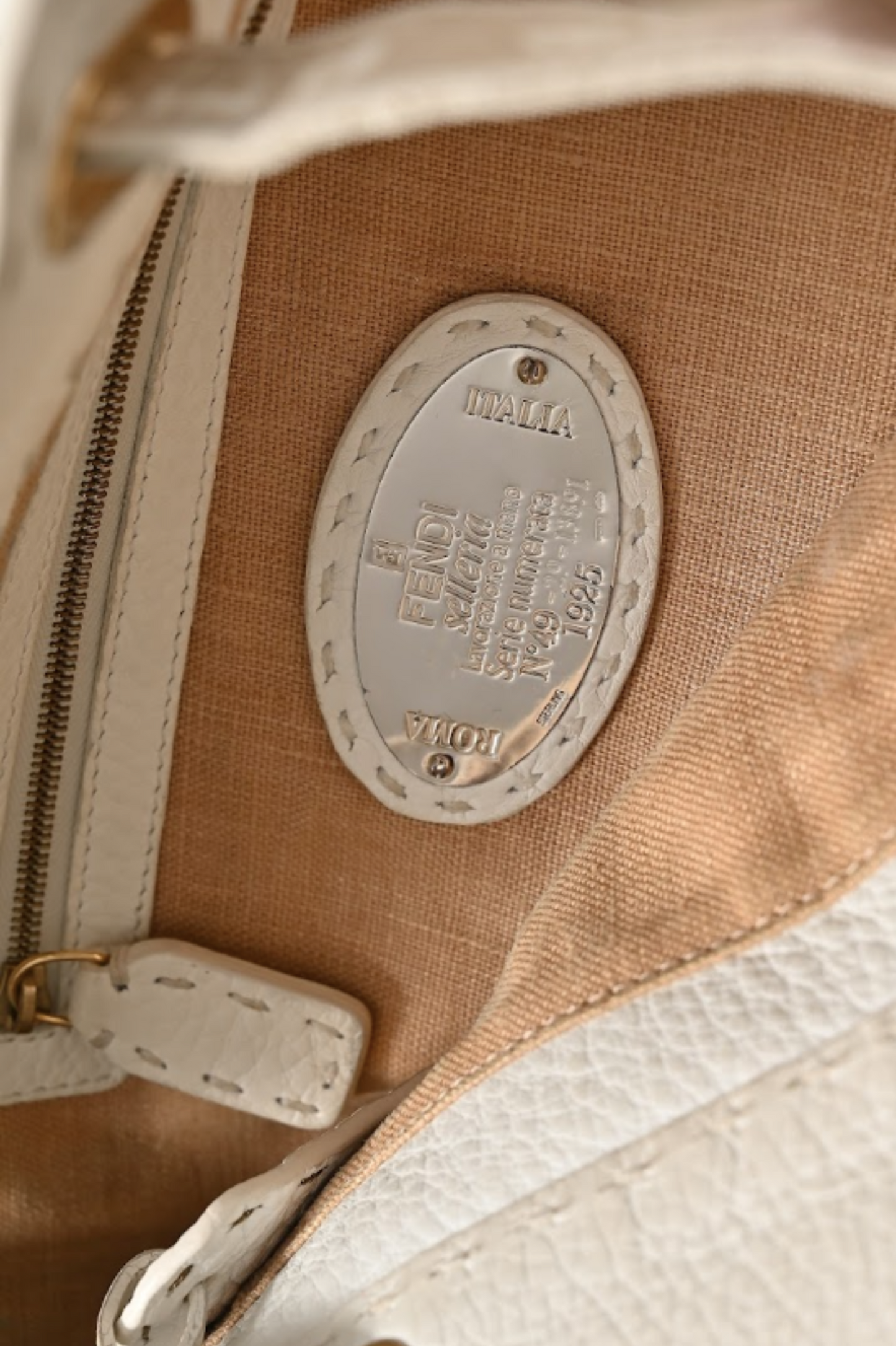 Fendi White Leather Villa Selleria Borghese Tote