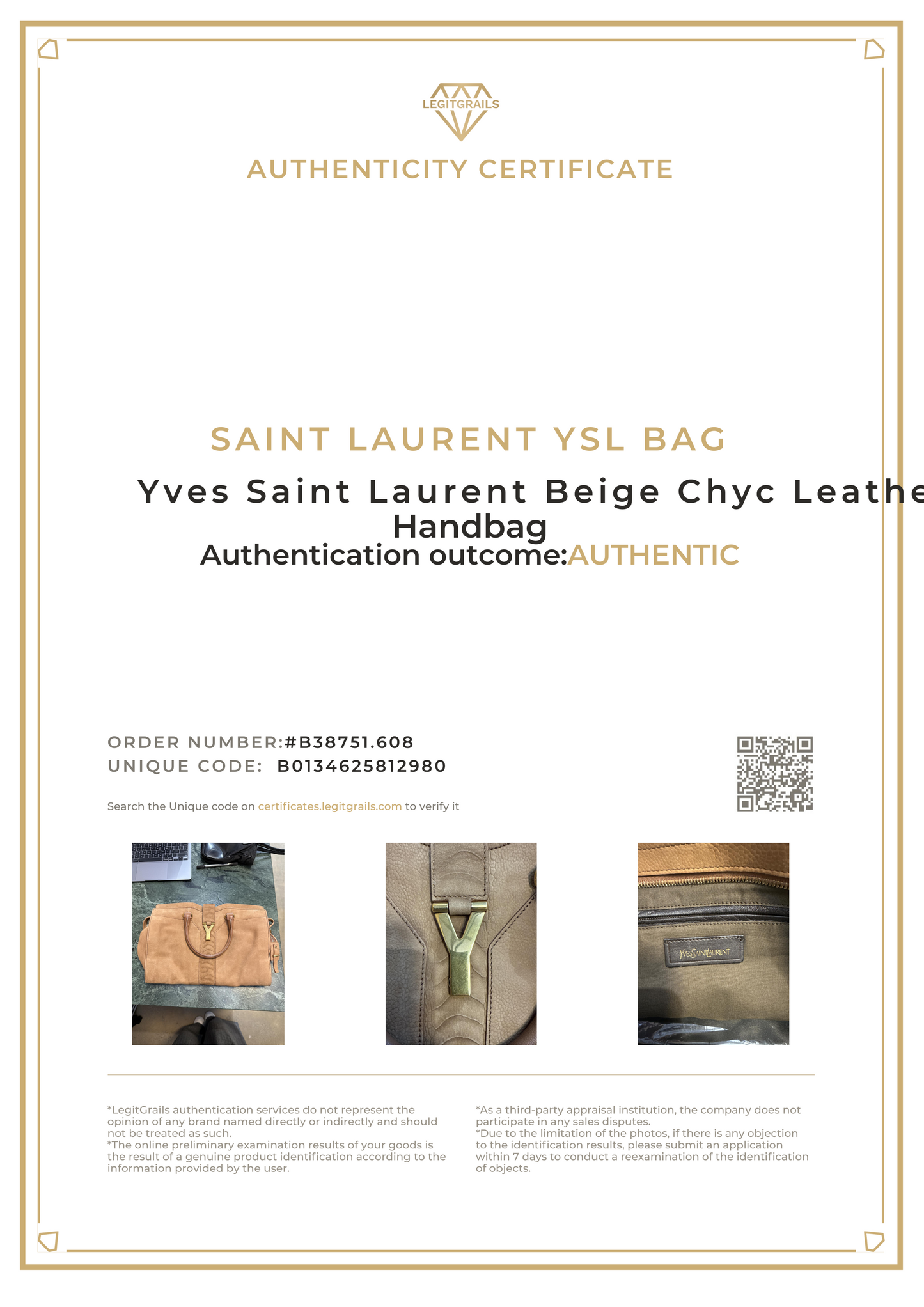 Yves Saint Laurent Beige Chyc Leather Handbag