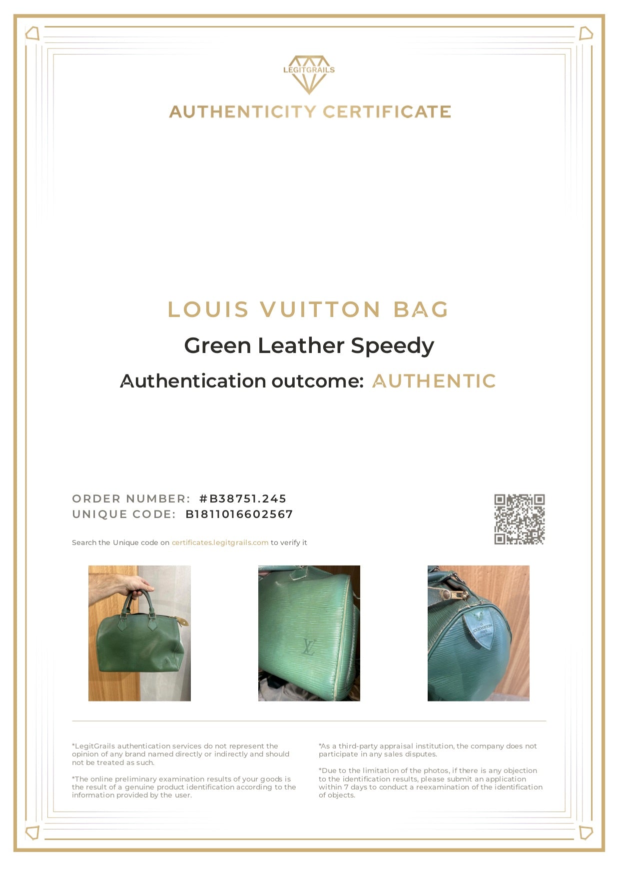 Louis Vuitton Green Leather Speedy Bag