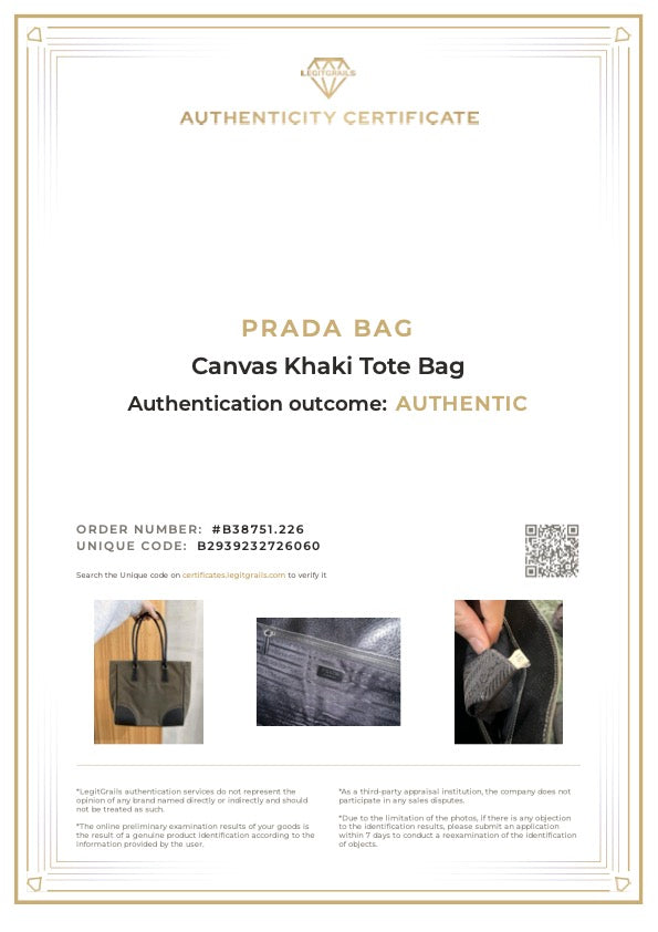 Prada Canvas Khaki Tote Bag