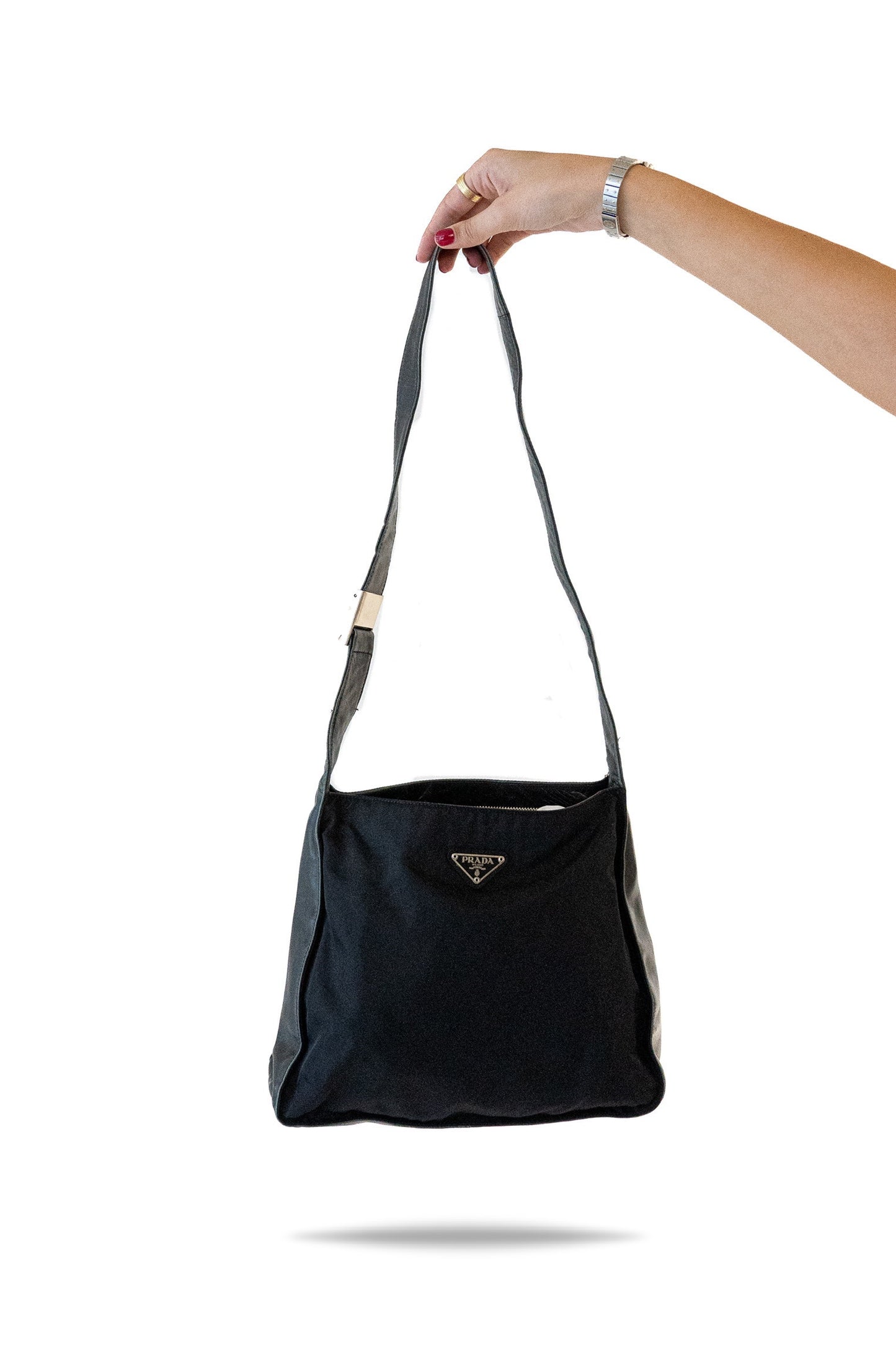 Prada Black Tessuto Crossbody Bag with Leather Strap