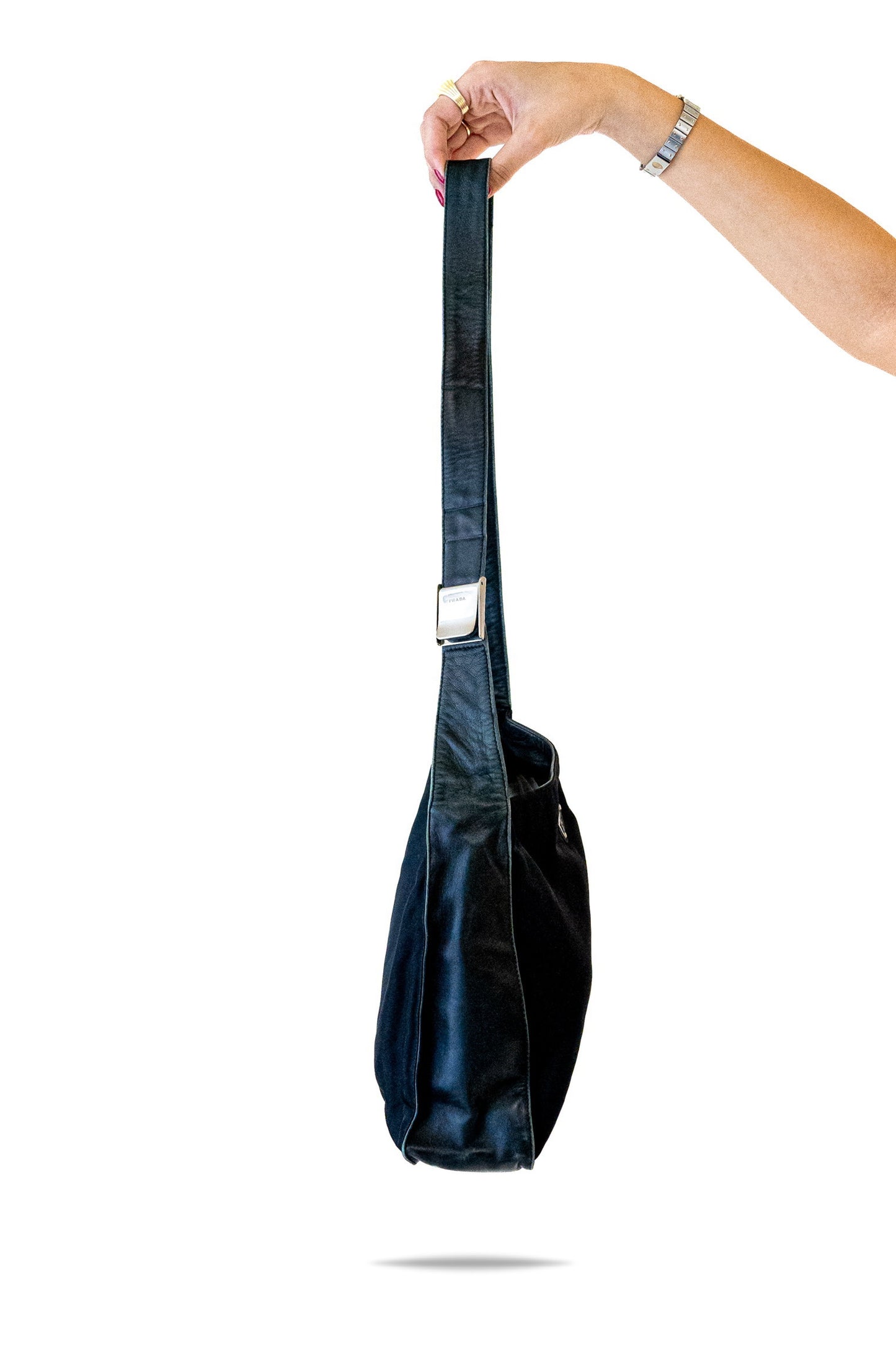 Prada Black Tessuto Crossbody Bag with Leather Strap
