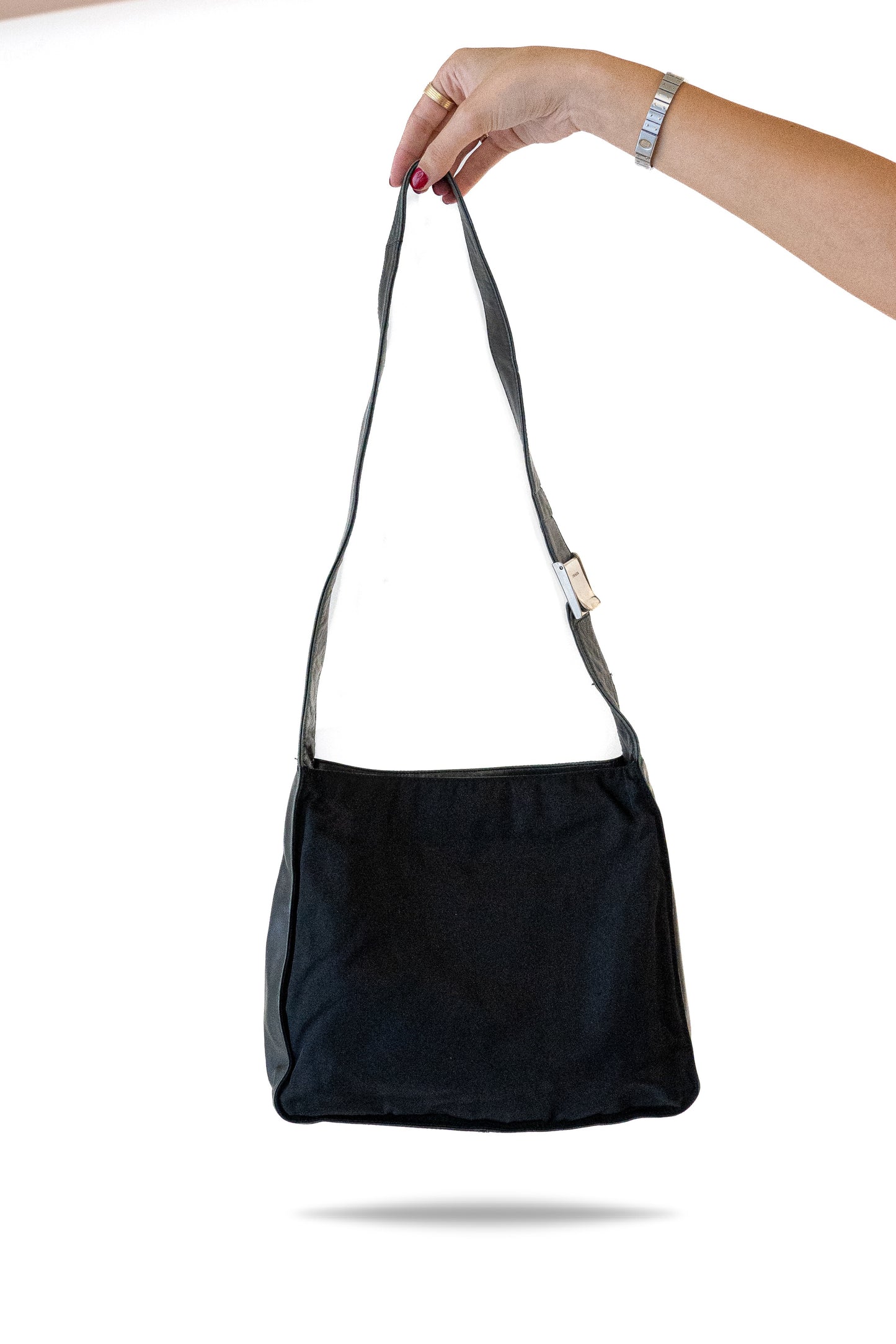 Prada Black Tessuto Crossbody Bag with Leather Strap