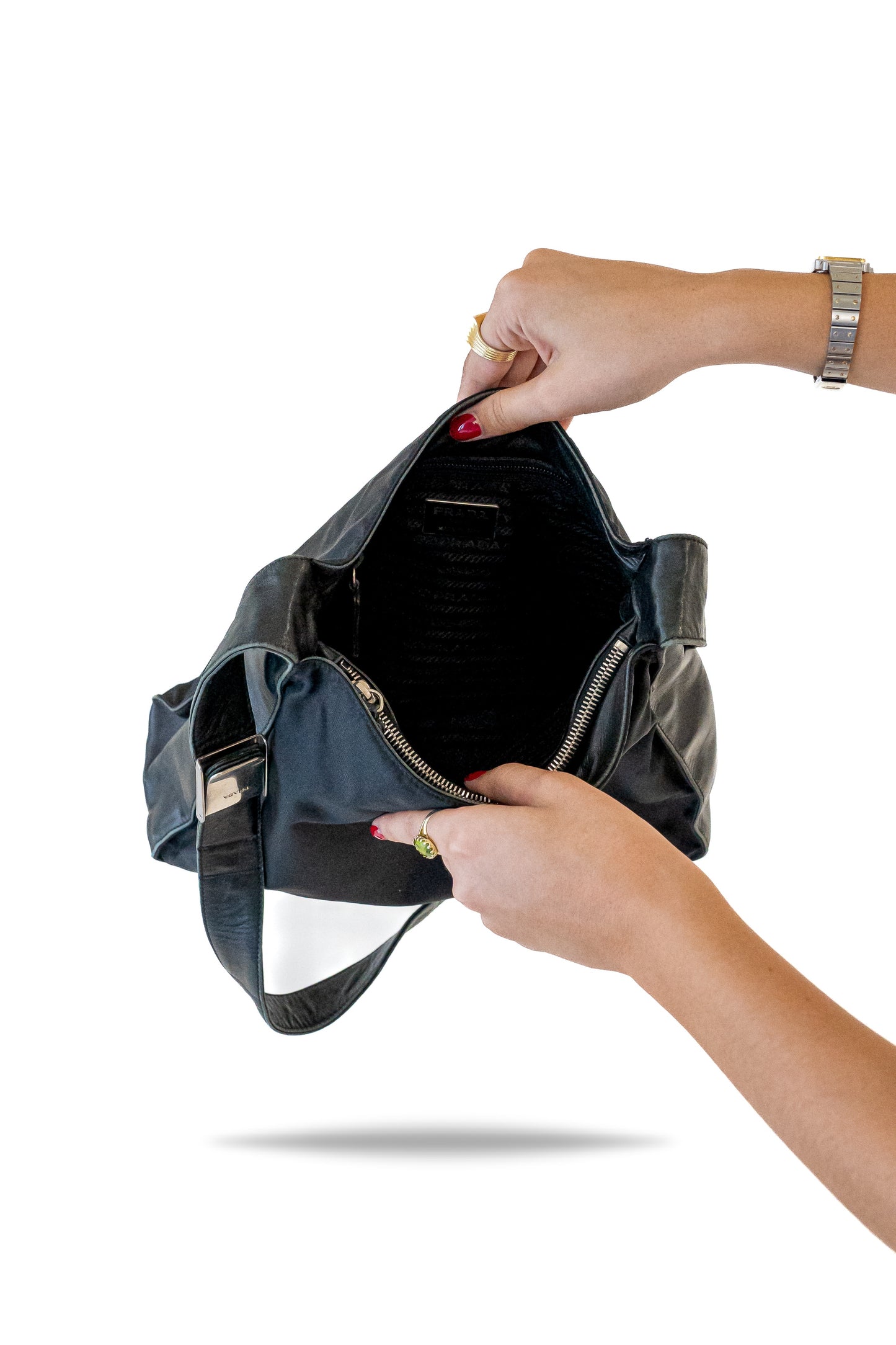 Prada Black Tessuto Crossbody Bag with Leather Strap