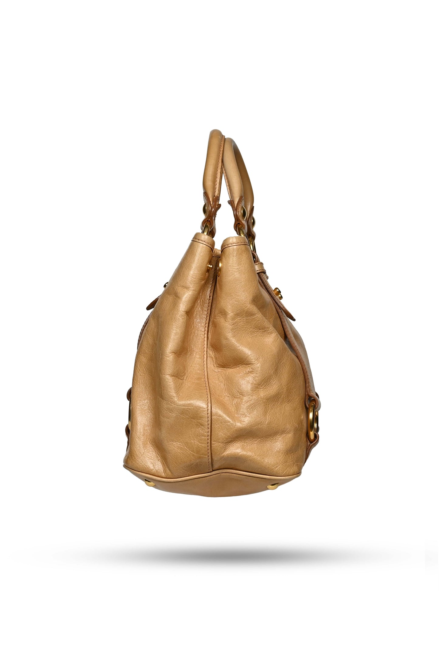 Miu Miu Vitello Shine Tote Bag Camel