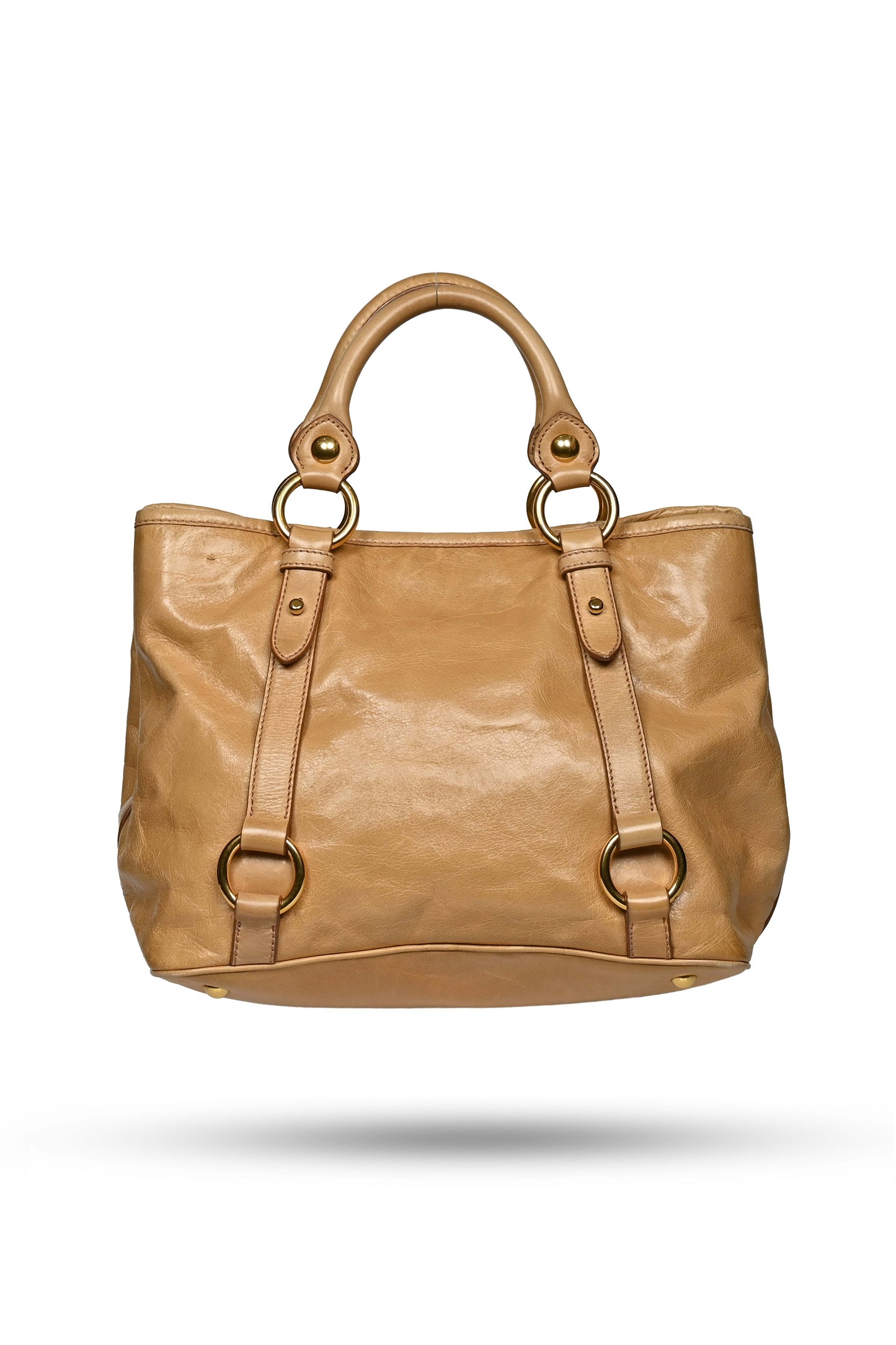 Miu Miu Vitello Shine Tote Bag Camel