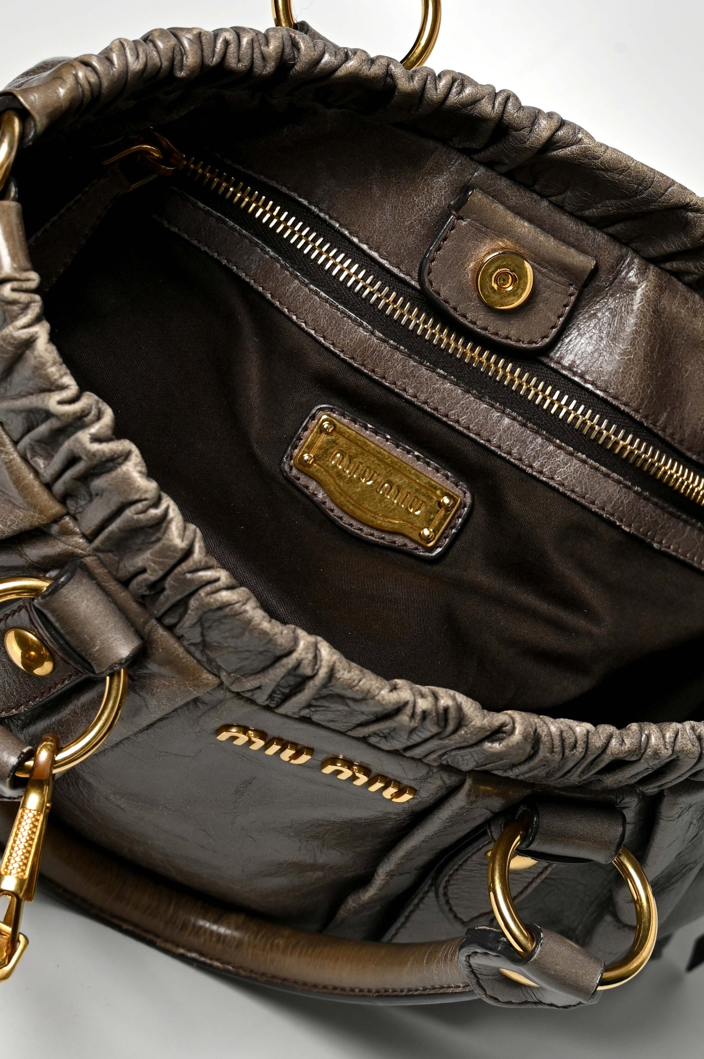 Miu Miu Vitello Lux Gathered Satchel