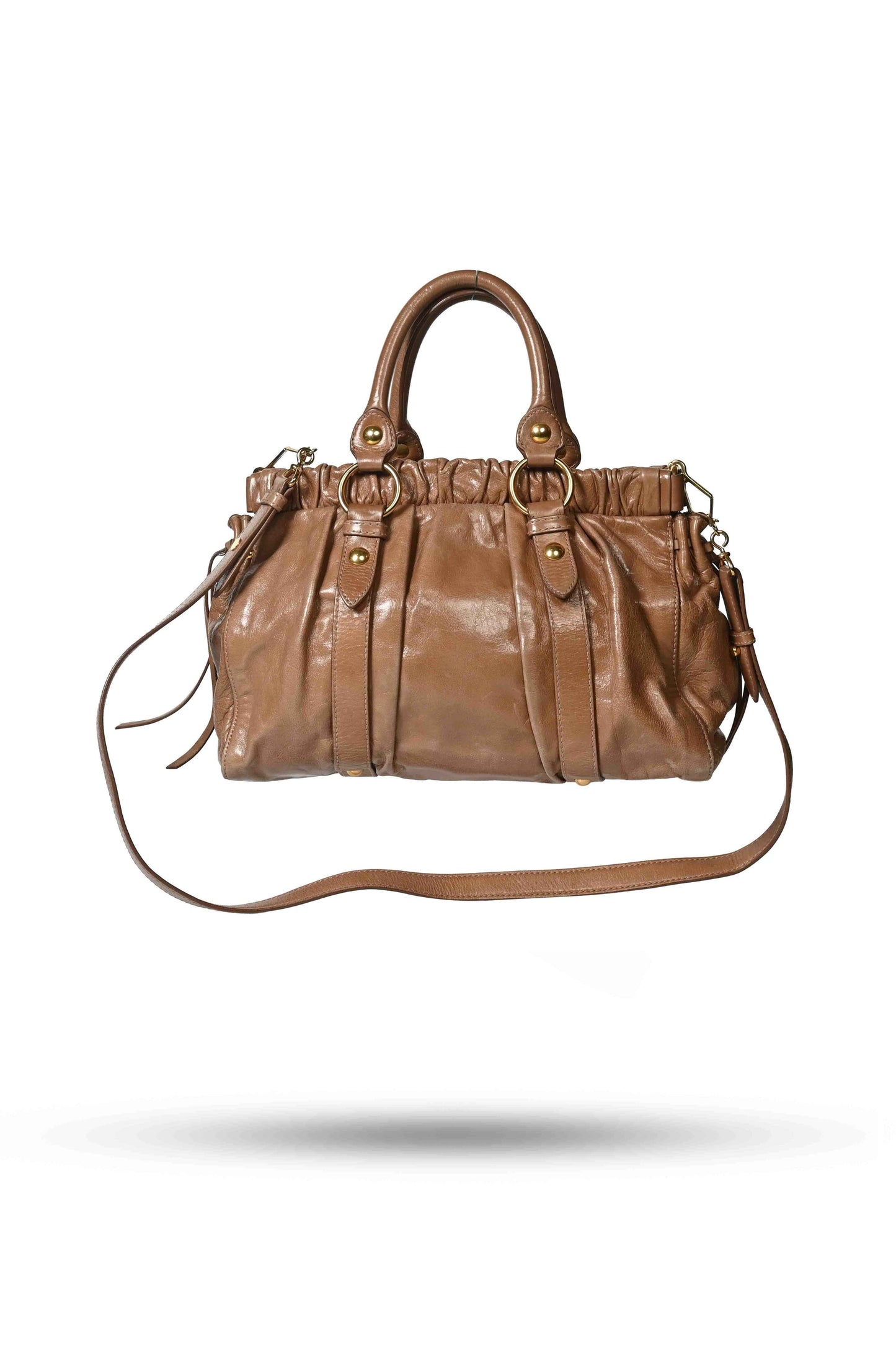 Miu Miu Vitello Bauletto Brown Leather Handbag