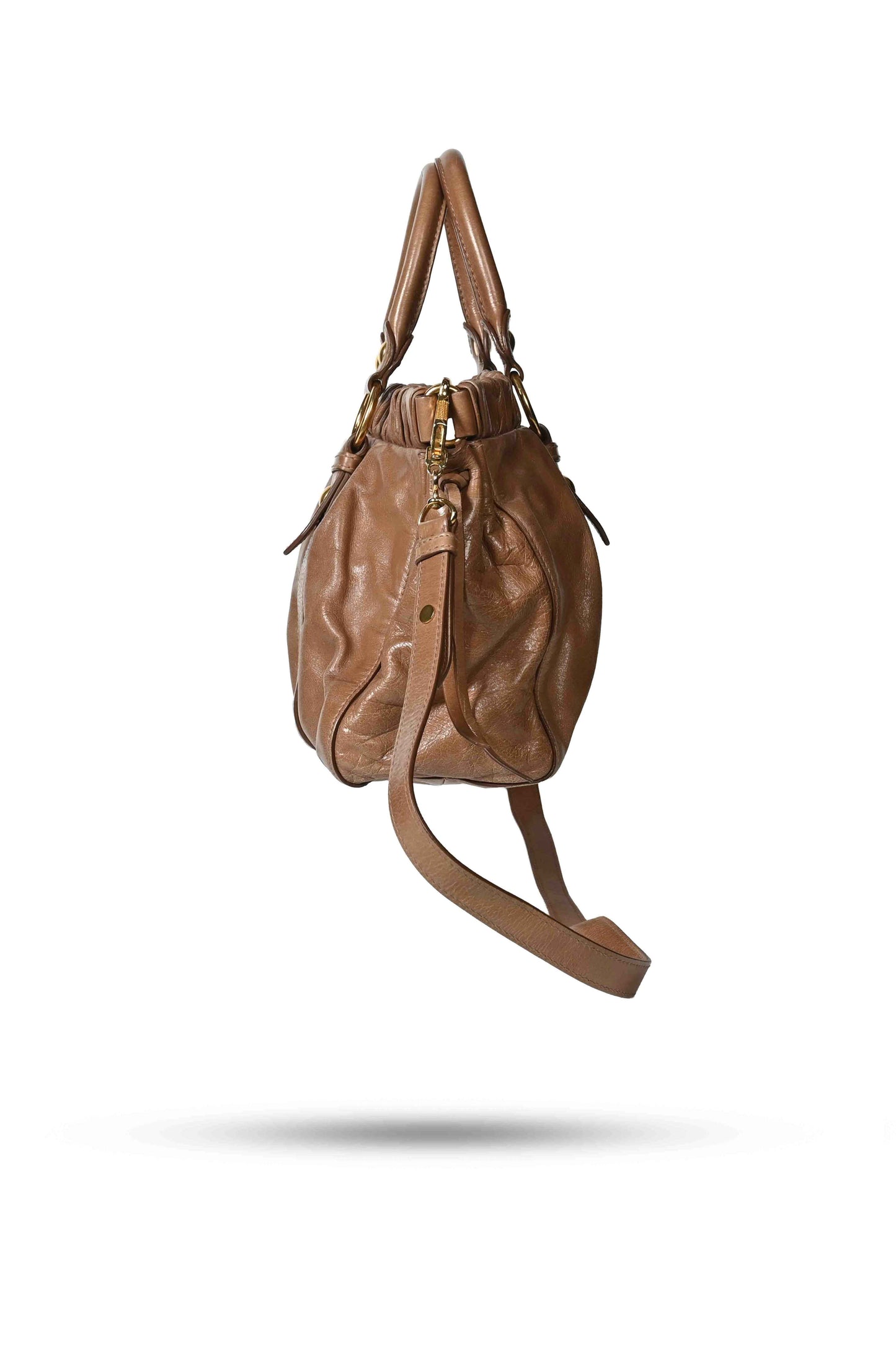 Miu Miu Vitello Bauletto Brown Leather Handbag