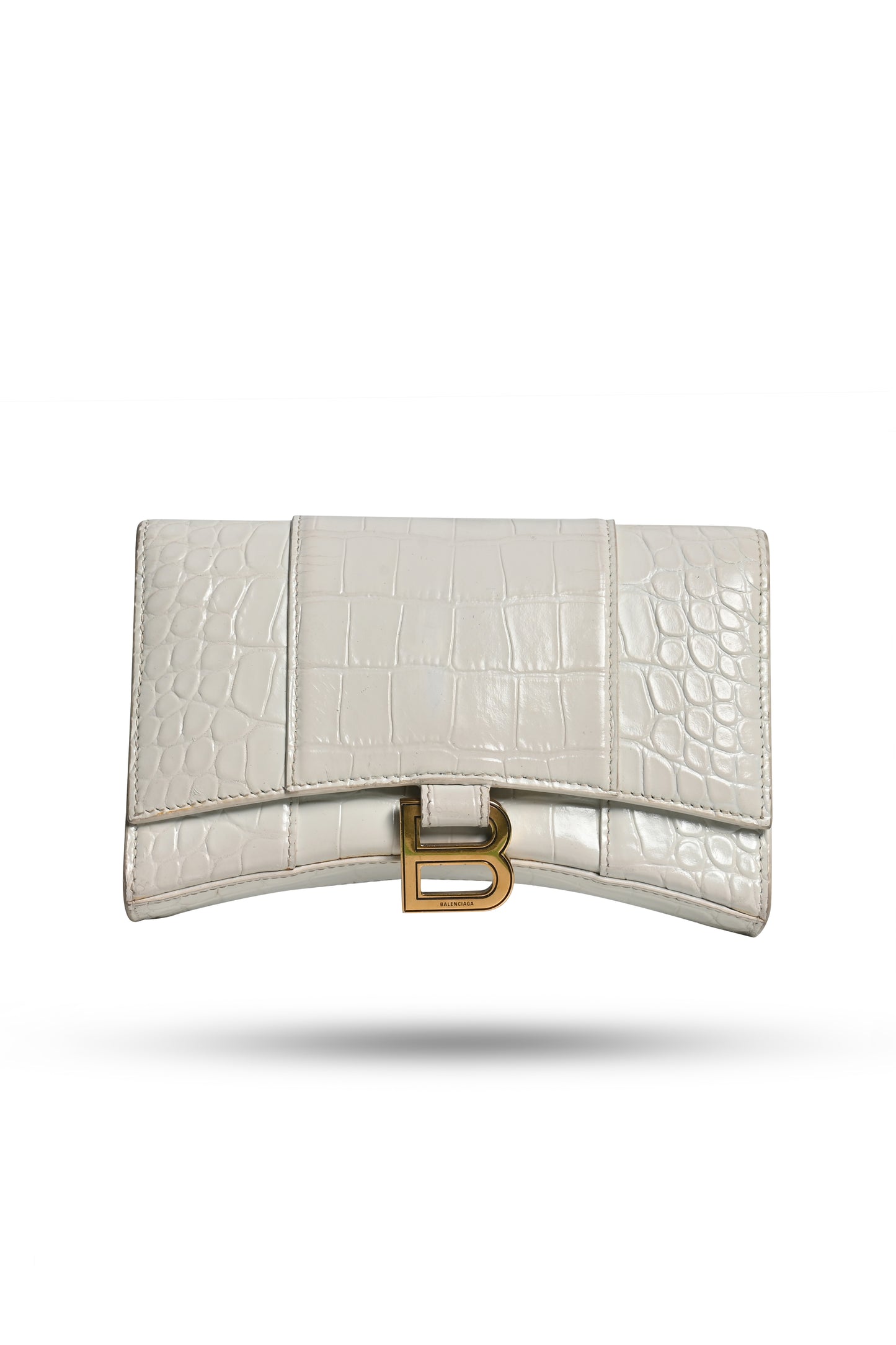 Balenciaga White Croc Clutch Hourglass