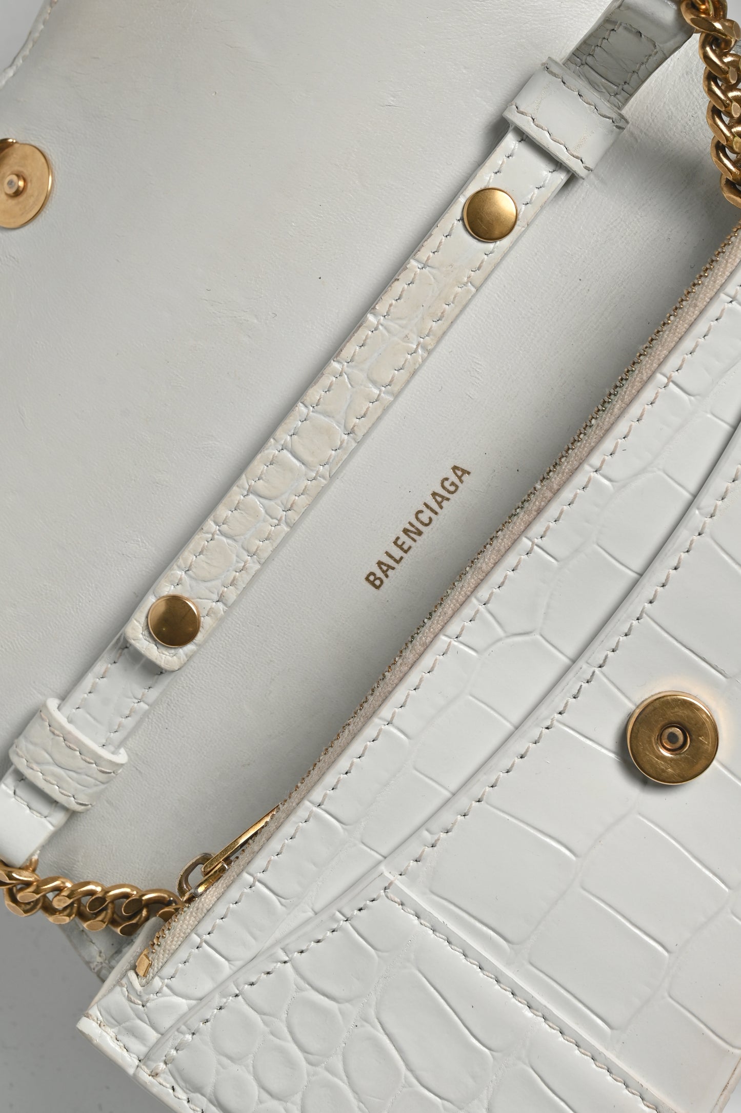 Balenciaga White Croc Clutch Hourglass