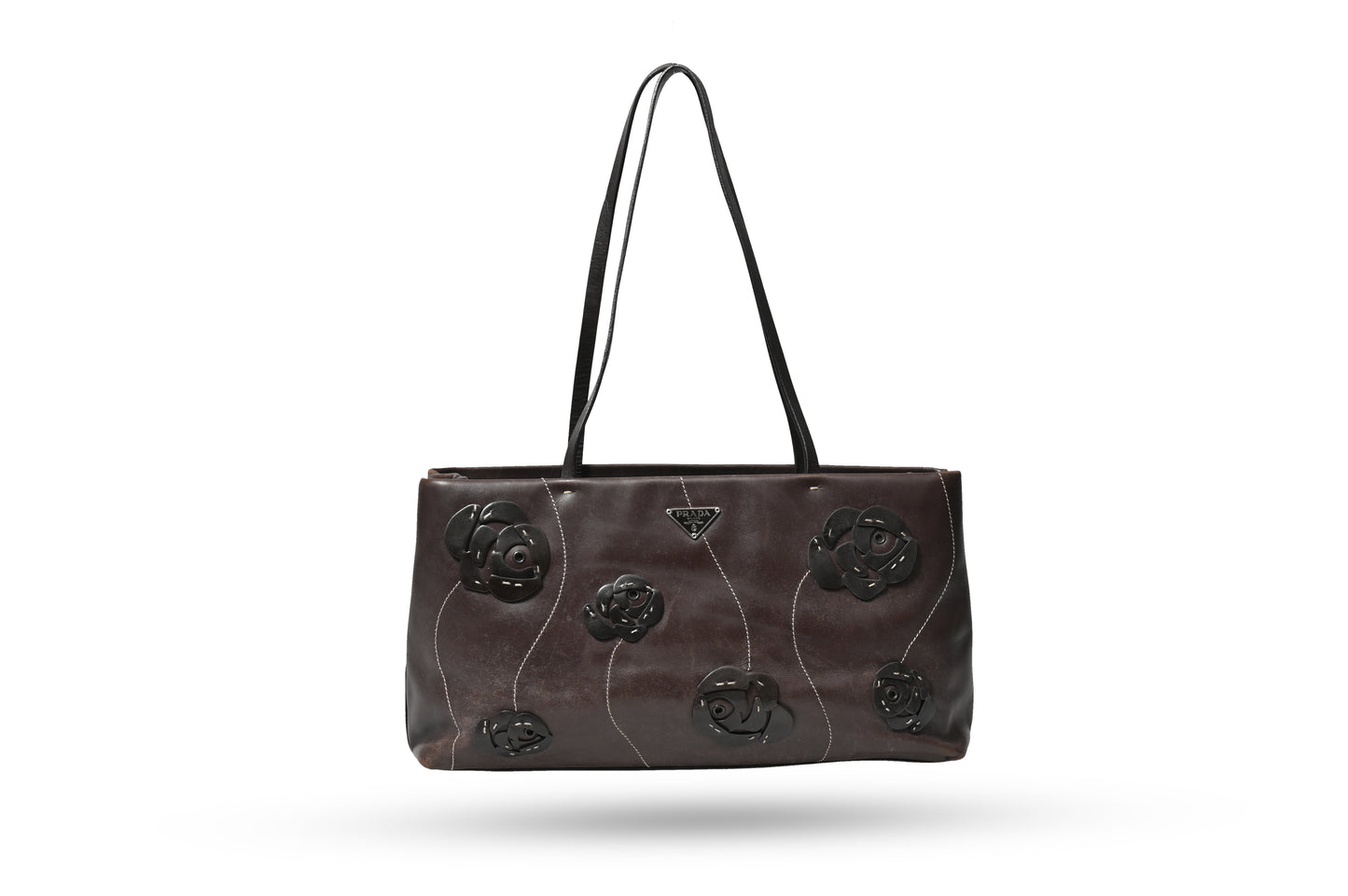 Prada Embellished Flower Leather Shoulder Bag