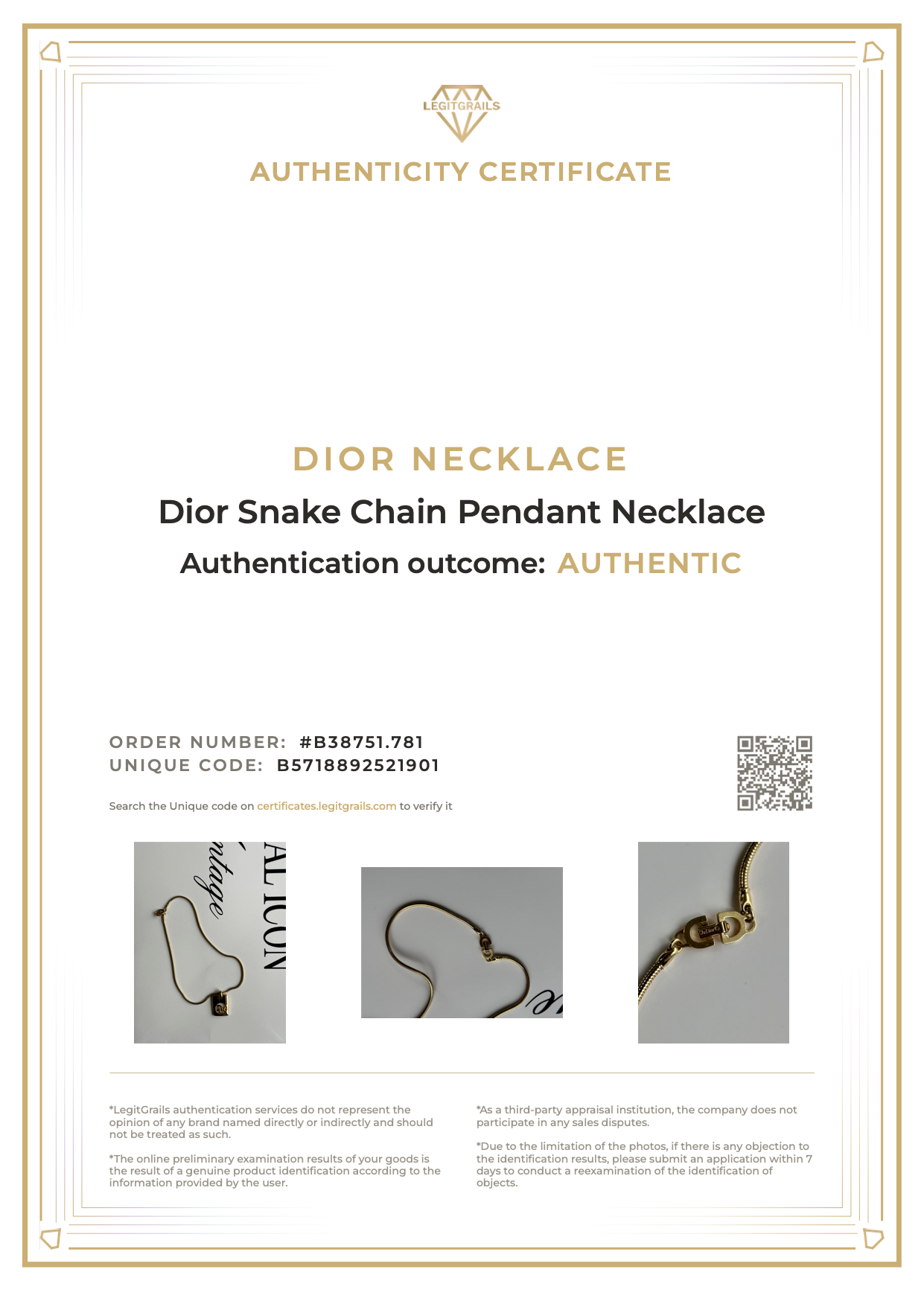 Dior Snake Chain Pendant Necklace