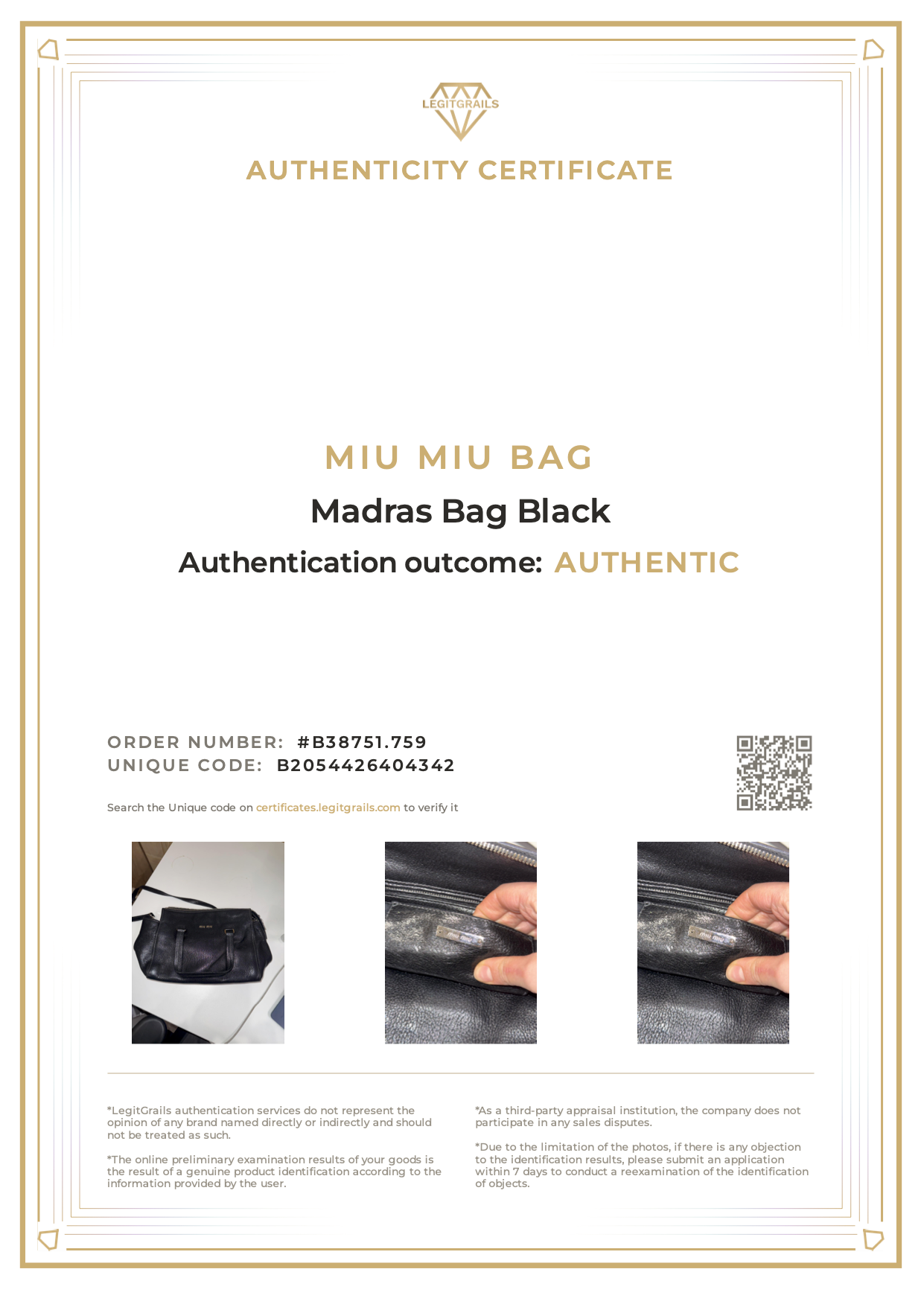 Miu Miu Madras Bag Black