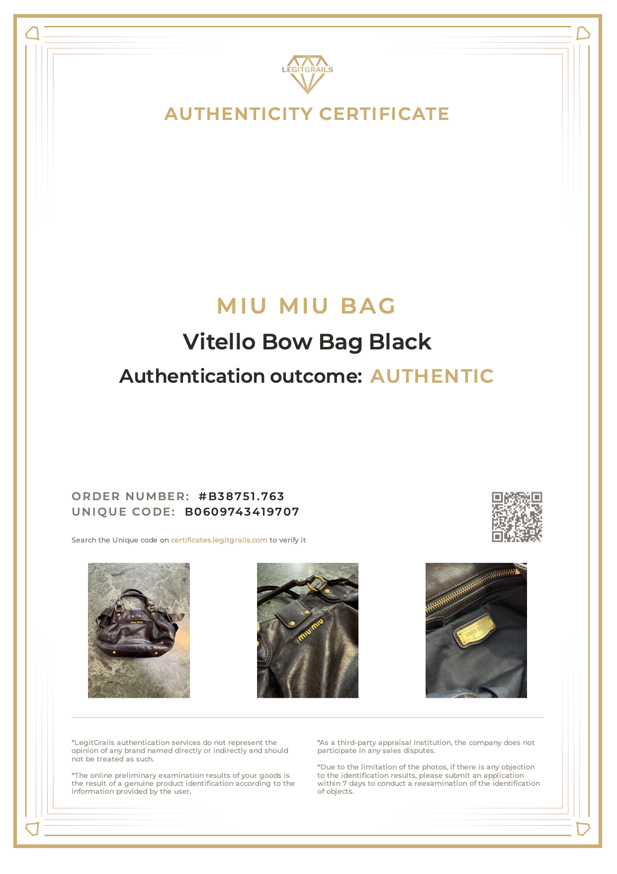Miu Miu Vitello Bow Bag Black