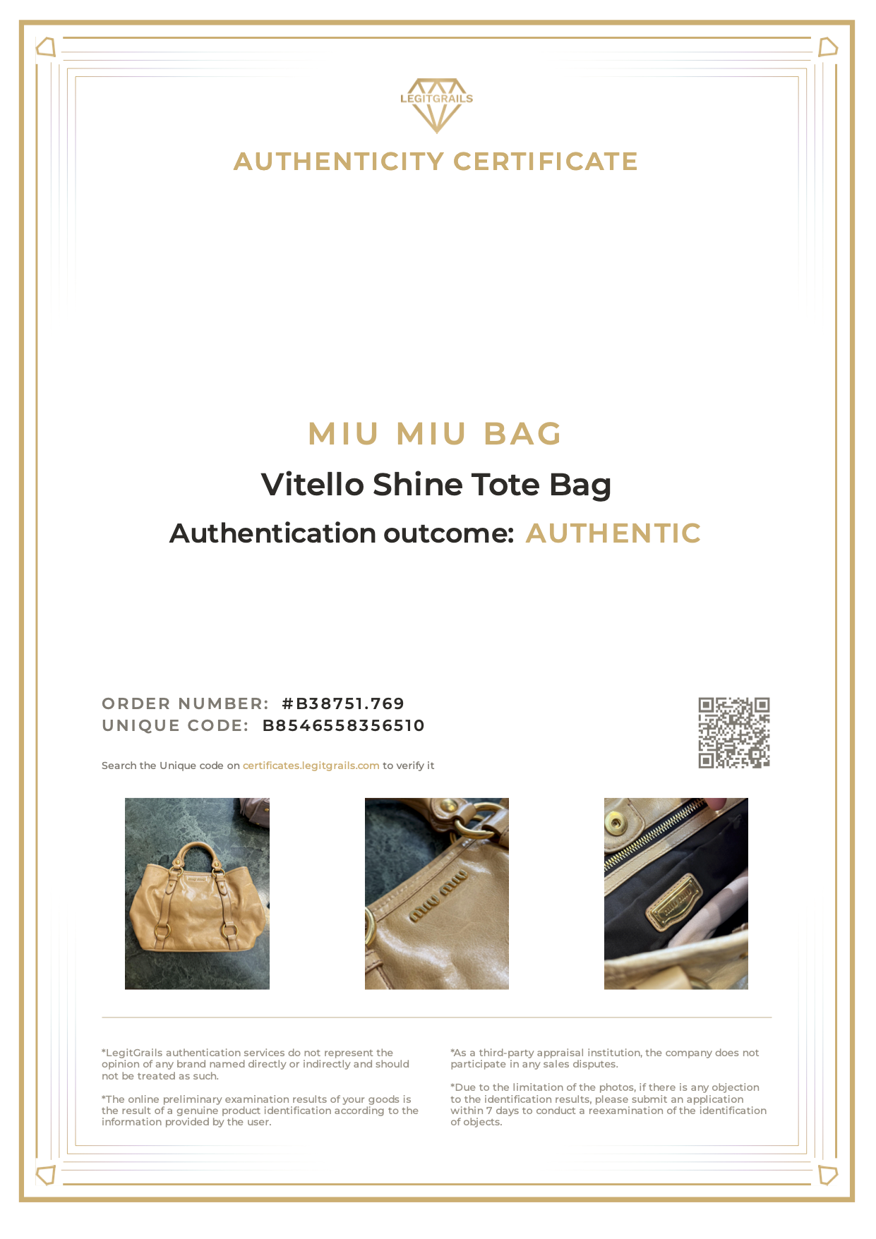 Miu Miu Vitello Shine Tote Bag Camel