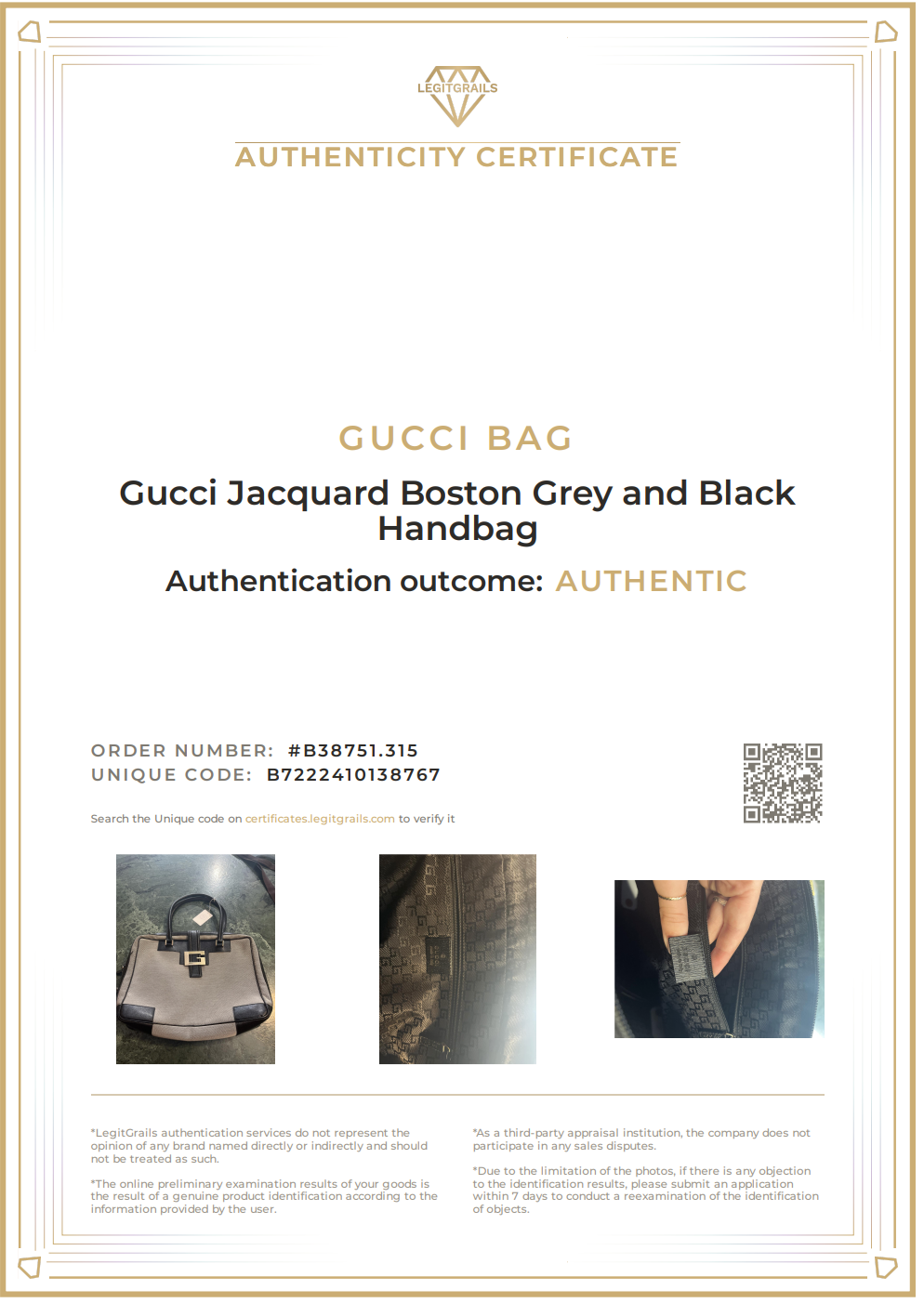 Gucci Jacquard Boston Grey and Black Handbag
