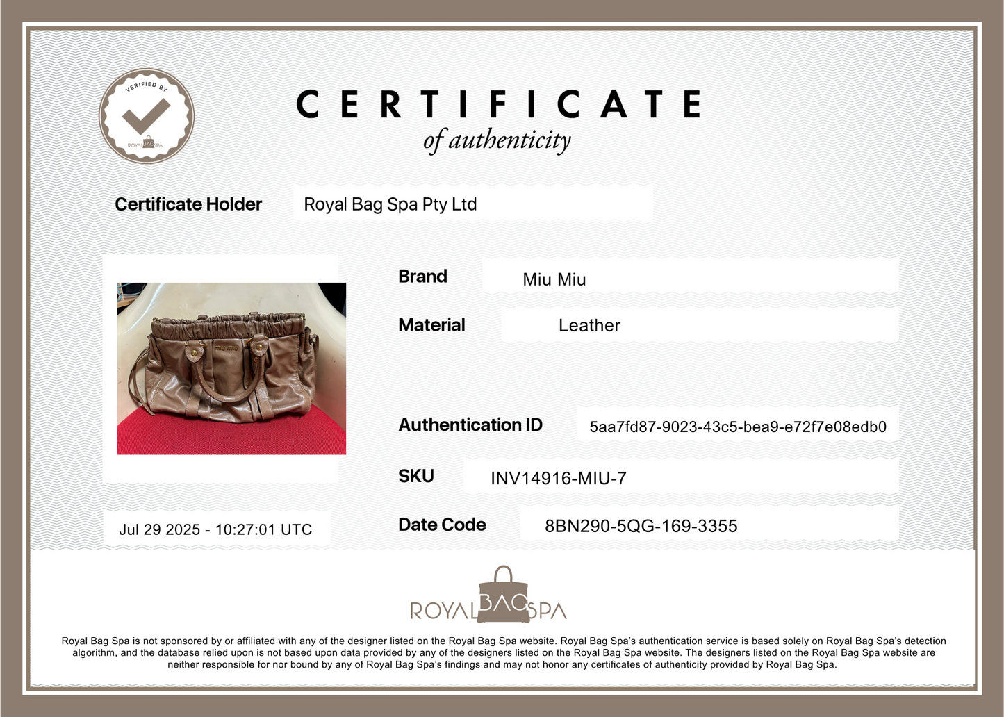 Miu Miu Vitello Bauletto Brown Leather Handbag
