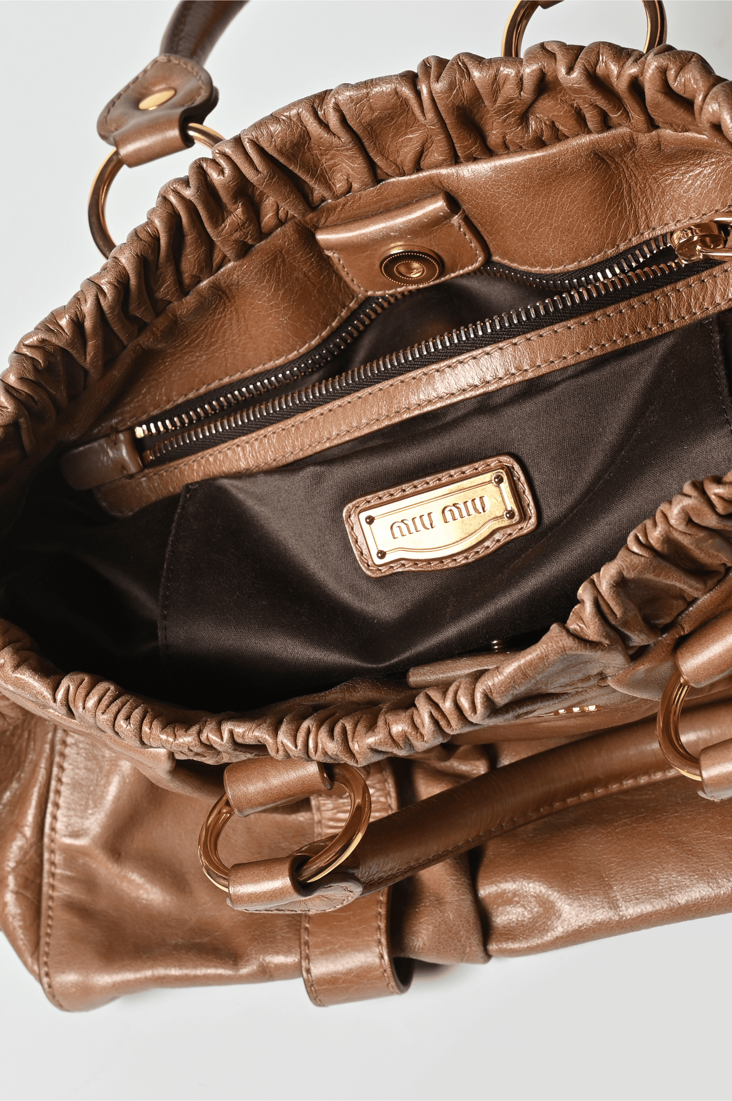 Miu Miu Vitello Bauletto Brown Leather Handbag