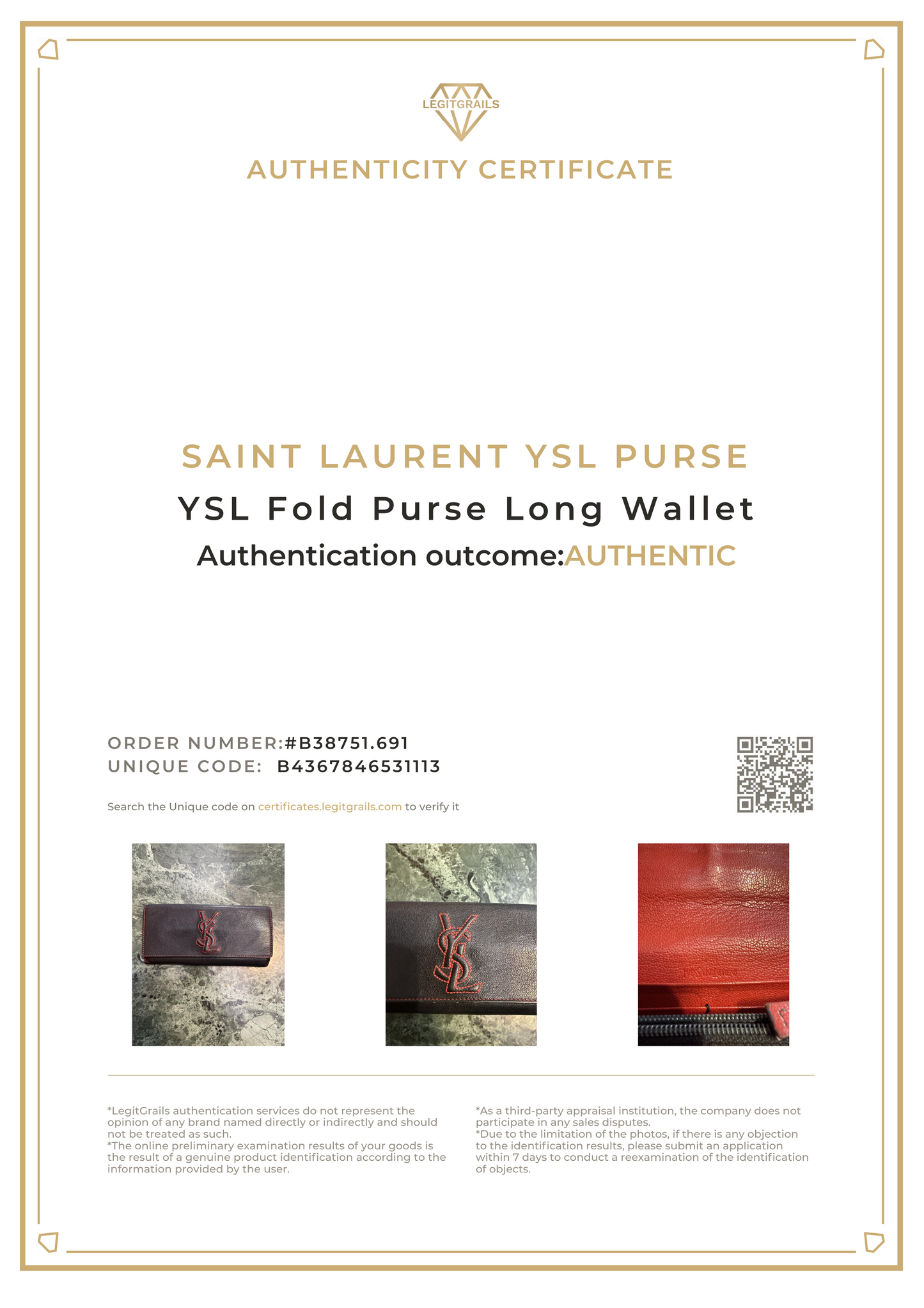 YSL Fold Purse Long Wallet