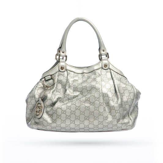 Gucci Metalic Silver Guccissima Leather Medium Sukey