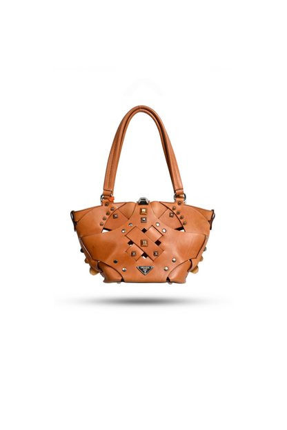 Prada Studded Vitello Intreccio Lattice Bag