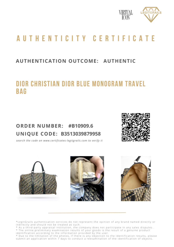 Christian Dior Blue Monogram Travel Bag