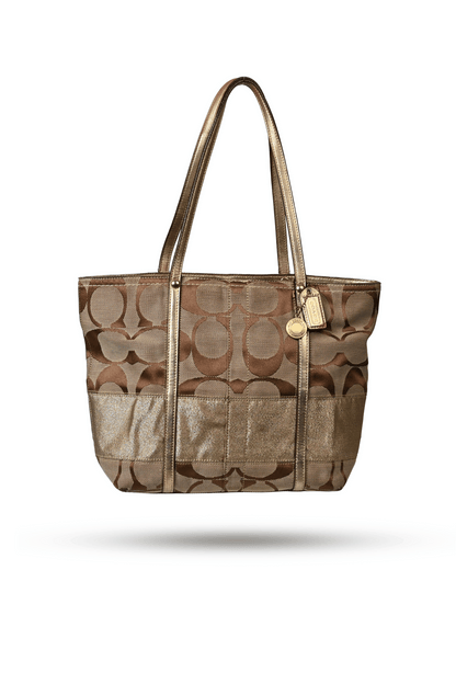 Coach Signature Logo Metallic Gold Tote Bag