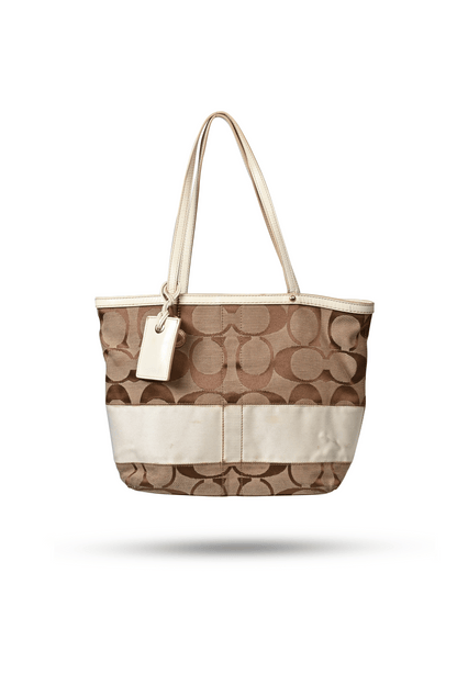 Coach White Stripe Signature Canvas Tote Bag