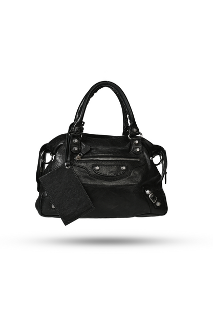 Balenciaga Black City Leather Handbag Silver Hardware