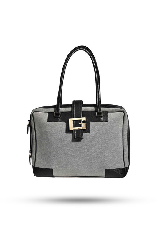 Gucci Jacquard Boston Grey and Black Handbag