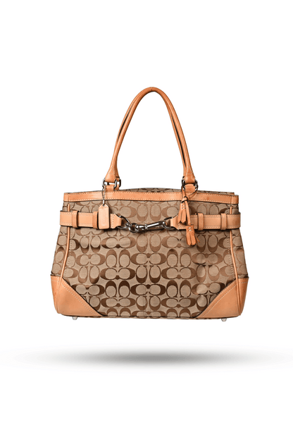 Coach Hampton Signature Canvas Tan Leather Bag
