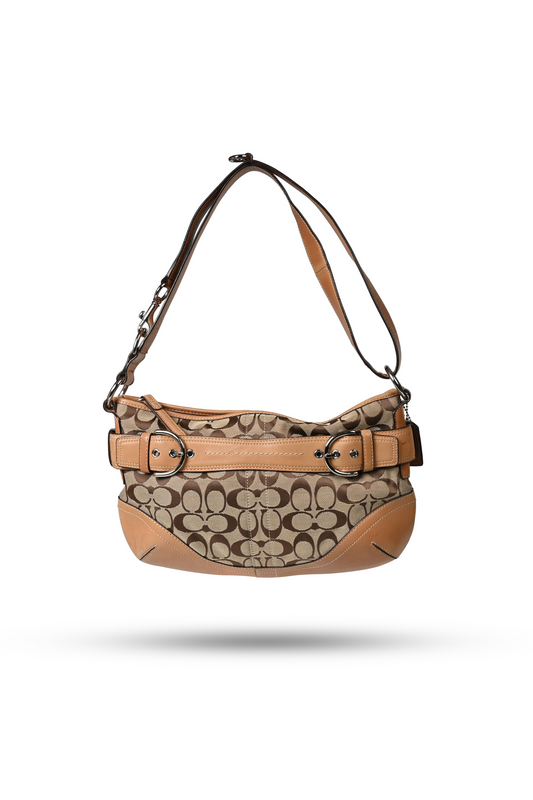 Coach Brown Leather Canvas Shoulder Bag