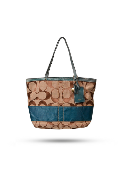 Coach Blue Stripe Signature Canvas Tote Bag