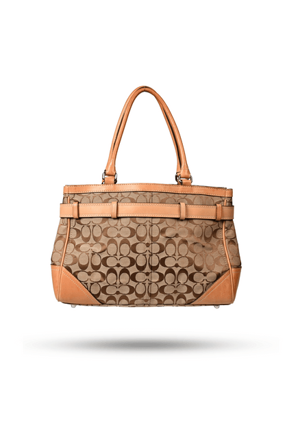 Coach Hampton Signature Canvas Tan Leather Bag