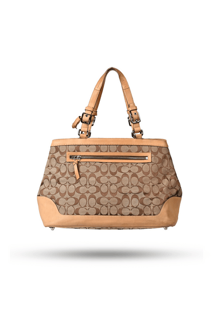 Coach Signature Logo Brown Canvas Leather Bag
