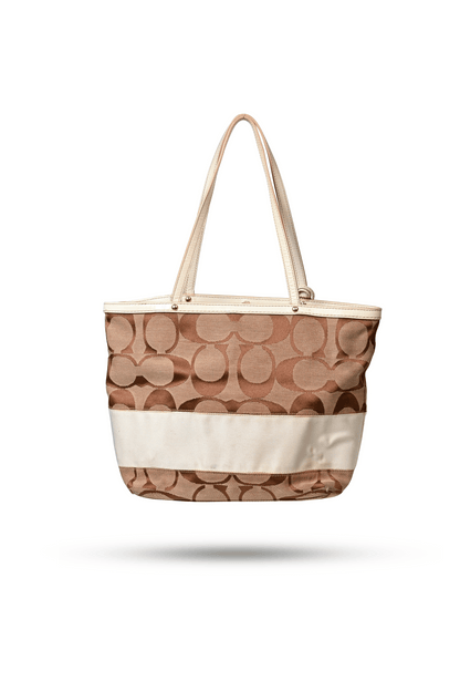 Coach White Stripe Signature Canvas Tote Bag