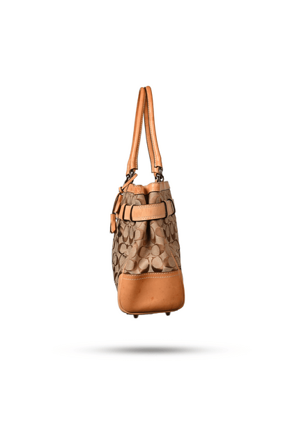 Coach Hampton Signature Canvas Tan Leather Bag