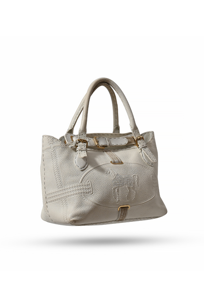 Fendi White Leather Villa Selleria Borghese Tote