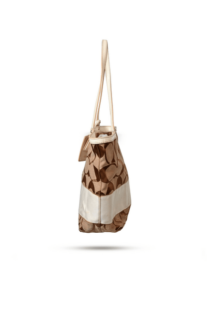 Coach White Stripe Signature Canvas Tote Bag