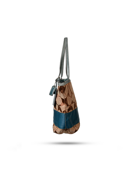Coach Blue Stripe Signature Canvas Tote Bag