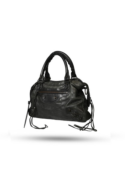 Balenciaga Black City Leather Handbag Gunmetal Hardware