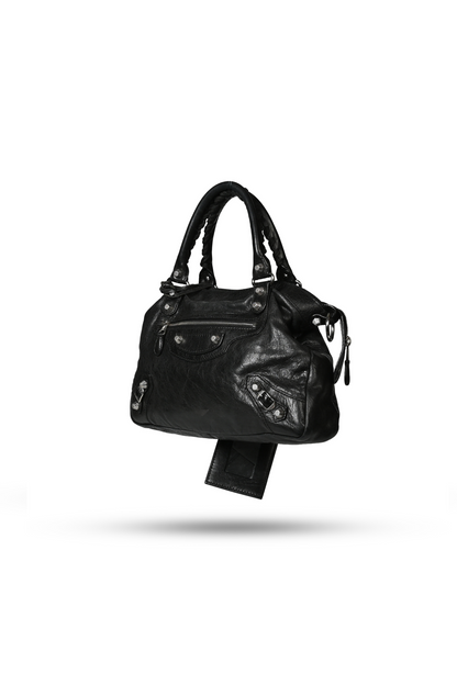 Balenciaga Black City Leather Handbag Silver Hardware