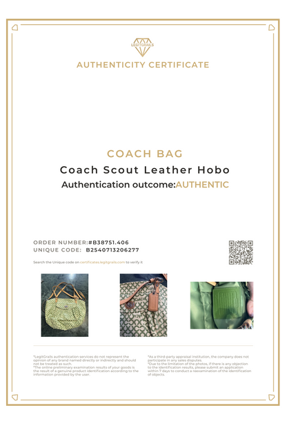 Coach Scout Green Hobo Leather Handbag
