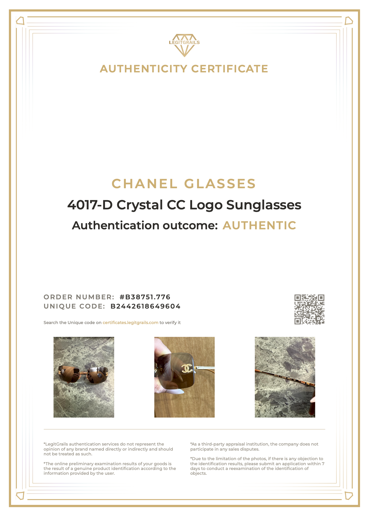 Chanel 4017-D Crystal CC Logo Sunglasses